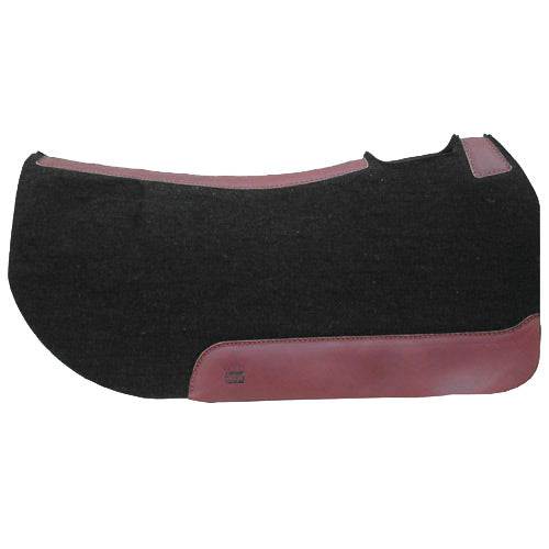 Black saddle pad with rounded back and brown wear leathers
