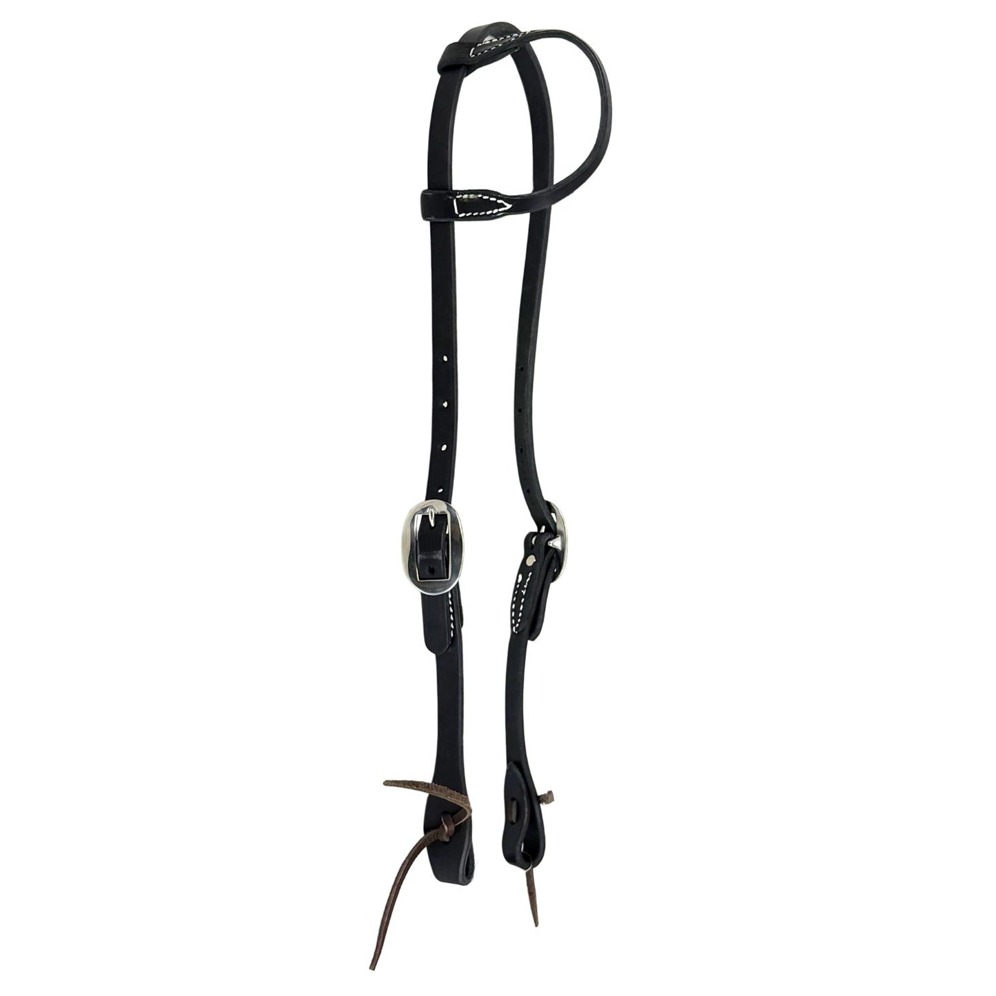 Black Leather One Ear Headstall with Stitching