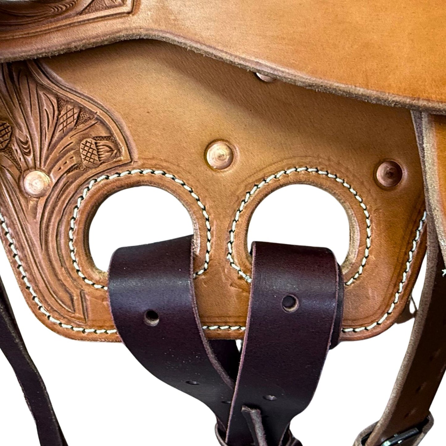 17" McLite All-Around Trail Saddle with Hard Seat, Light Oil with River Oak Tooling