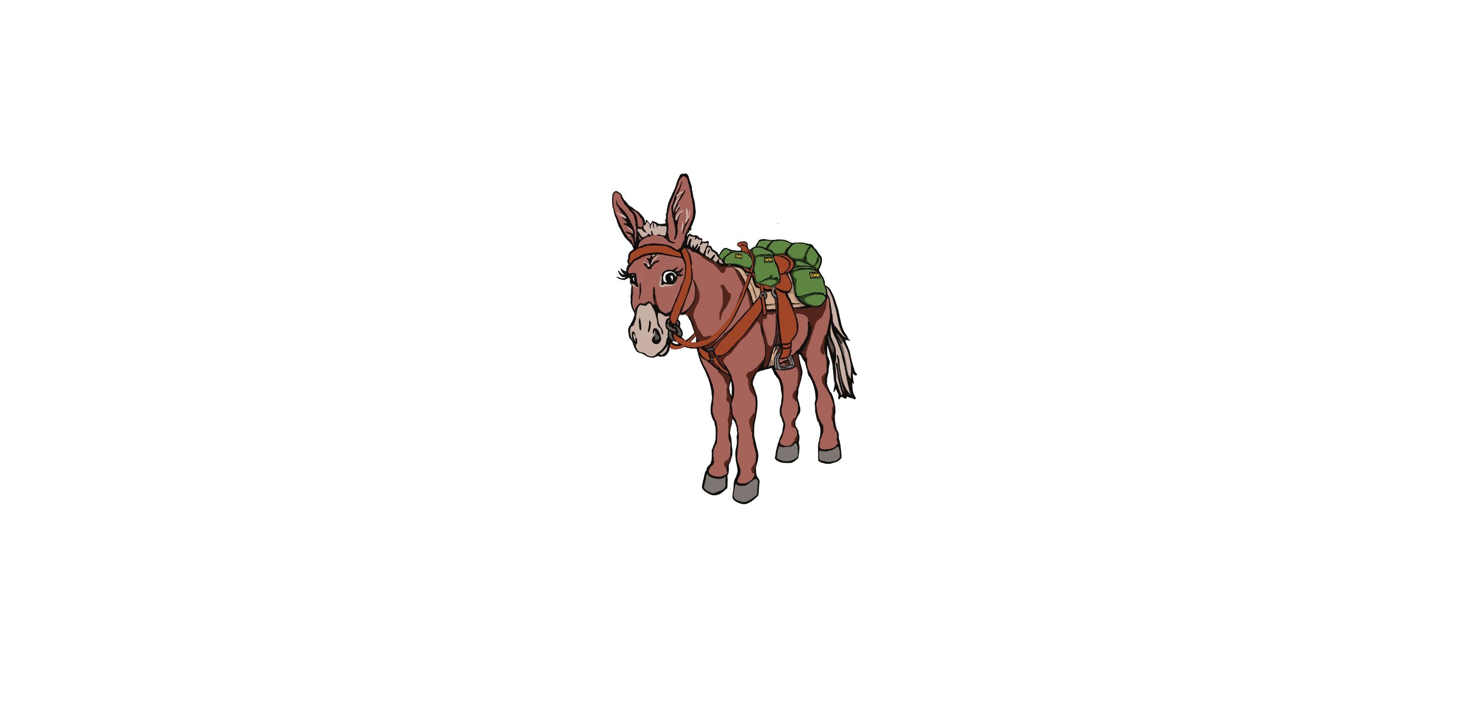 Cartoon muley with green saddlebags on a white background