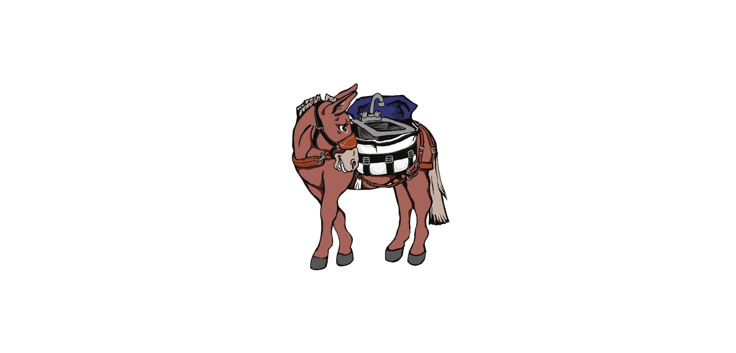 Cartoon mule with a pack saddle on a white background