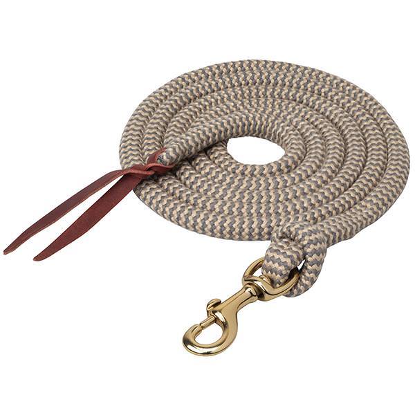 Tan bamboo lead rope with brass snap and leather popper