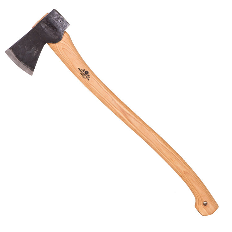 Wooden-handled axe on a white background