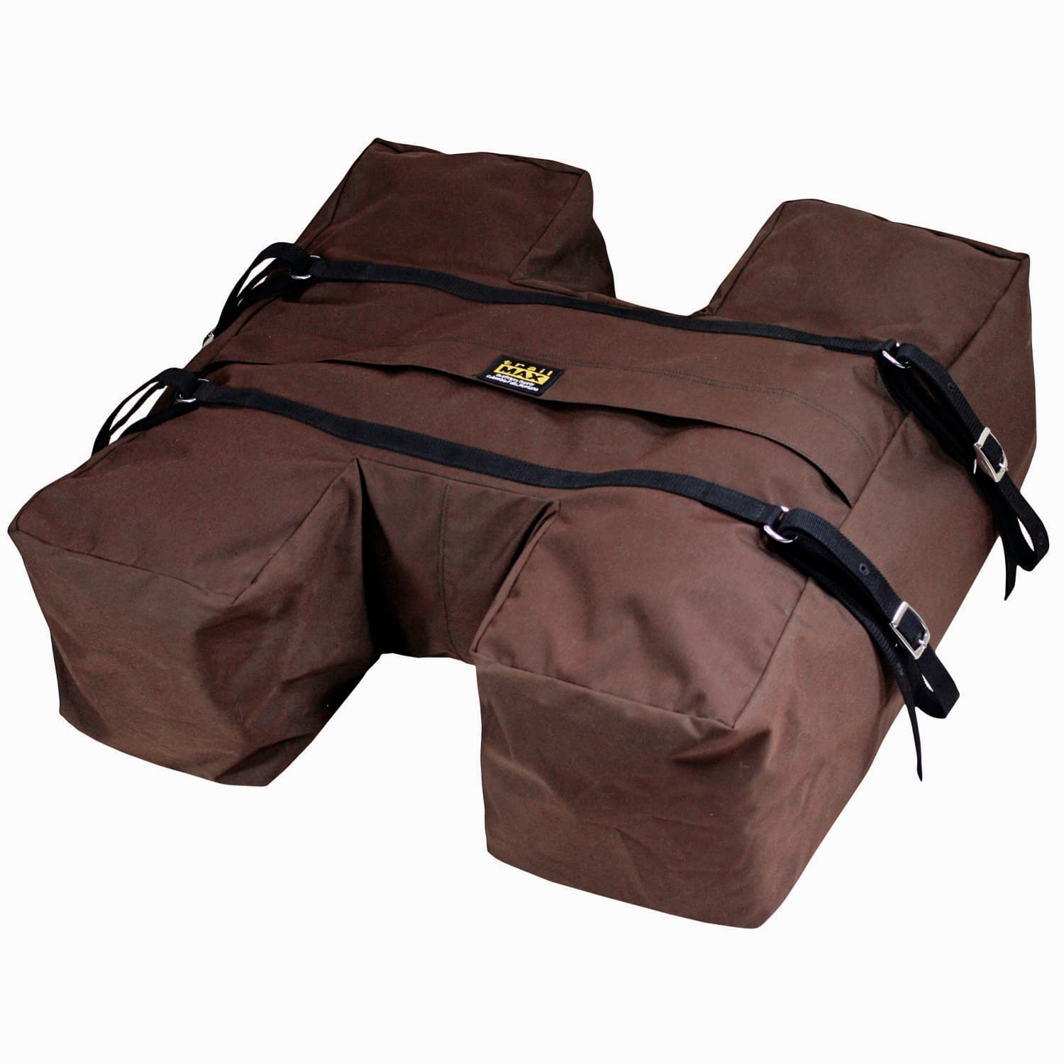 An orange TrailMax H-Style Top Pack  with adjustable straps designed for putting on top of a pack saddle load