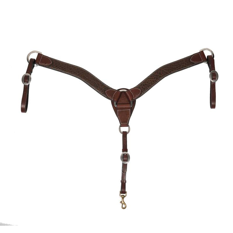 Brown leather horse breast collar on a white background