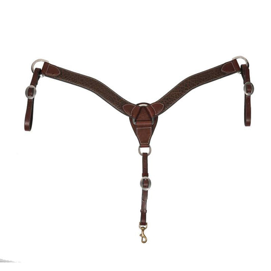 Brown leather horse breast collar on a white background
