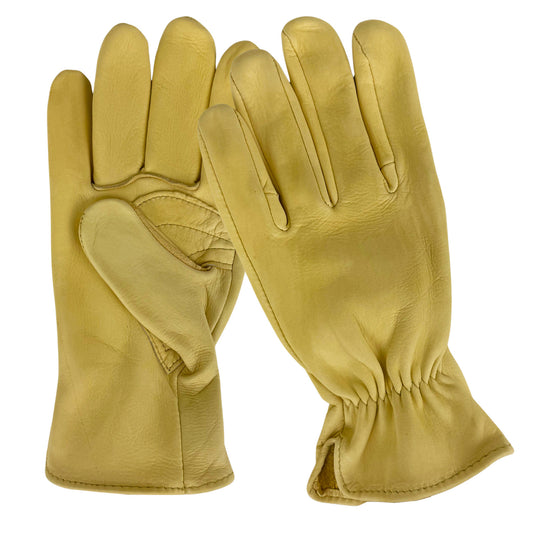 Geier Deerskin Leather Roper Gloves for ranch work and trail riding, featuring a reinforced palm patch and elastic back.