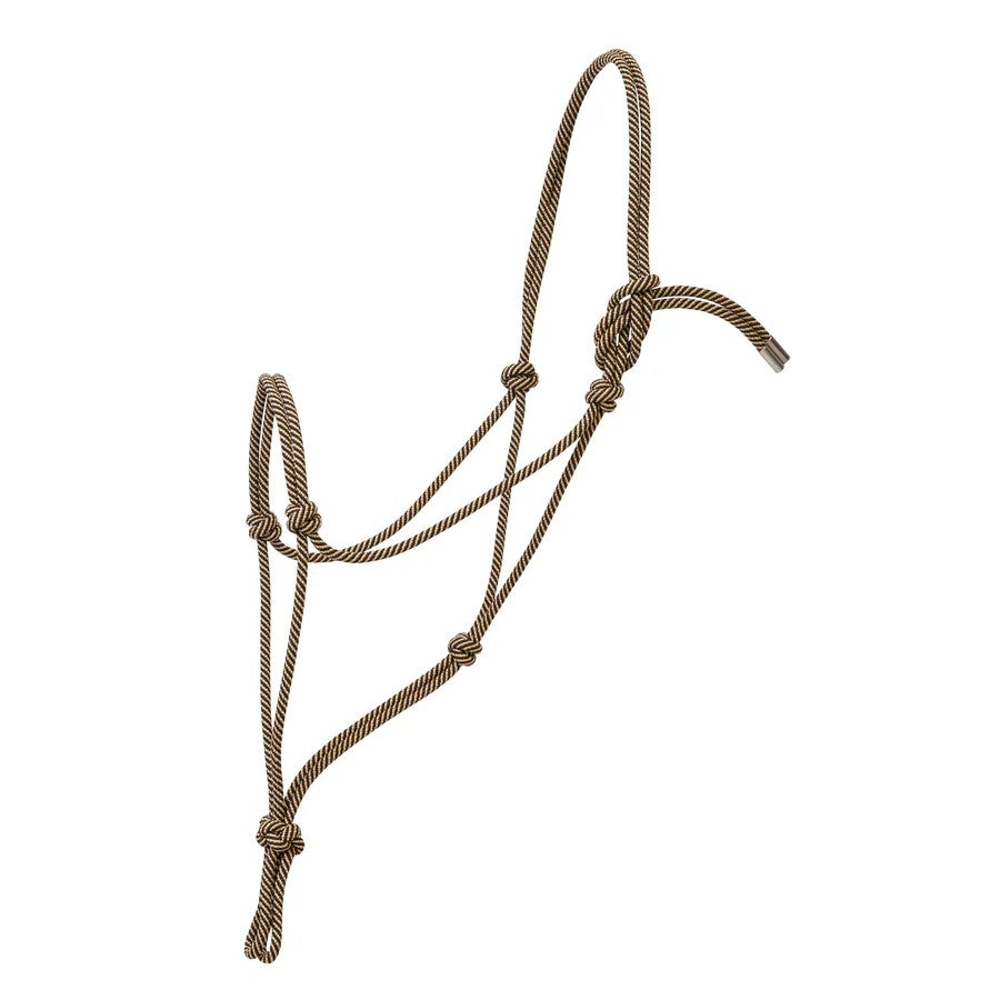 Silvertip rope halter for large horse in natural color, handcrafted for durability and performance.