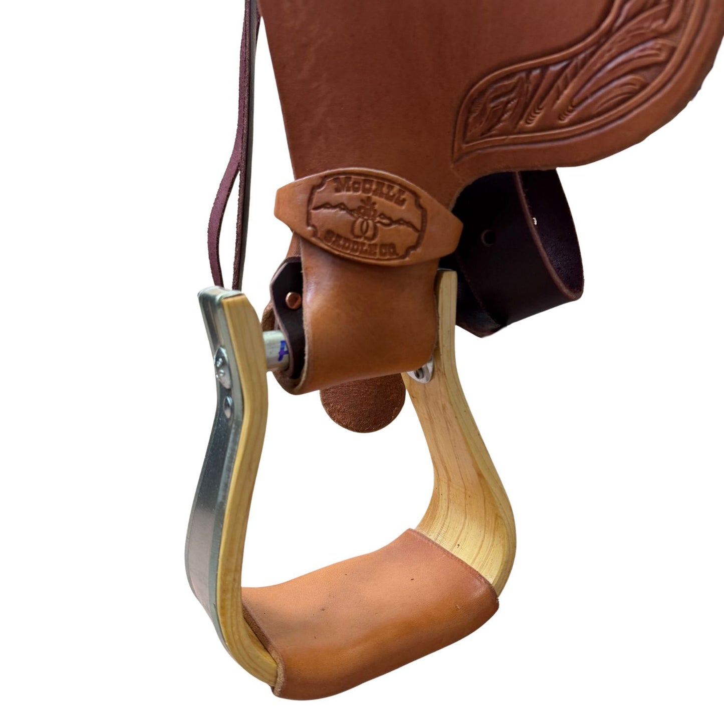 16" McLite All-Around Trail Saddle with Padded Seat, Medium Oil with Runing Leaf Border Tooling - #A196826