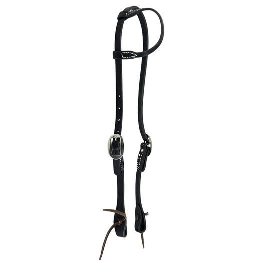 Black Latigo Leather One Ear Headstall with Stitching
