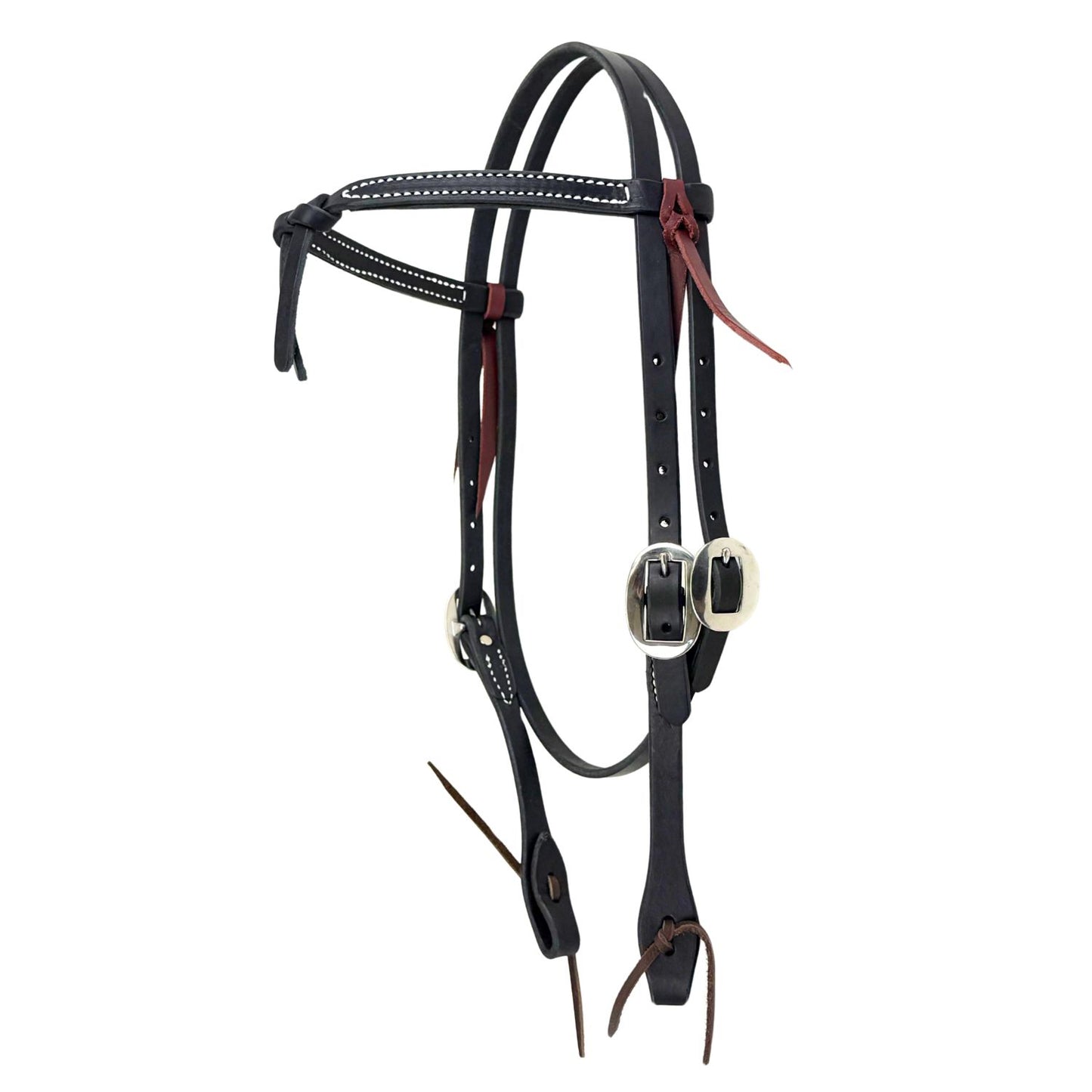 Knotted Black Latigo Leather Headstall with Stitching
