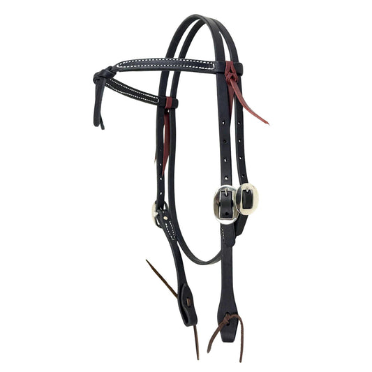 Knotted Black Latigo Leather Headstall with Stitching