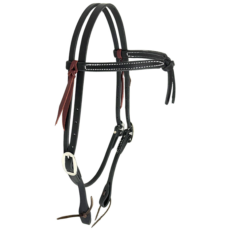 Knotted Black Latigo Leather Headstall with Stitching