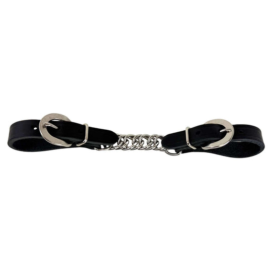 Black Leather Curb Strap with Chain