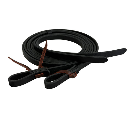 Black Latigo Leather Split Reins with Waterloop Ends, 8' Long (Multiple Widths)