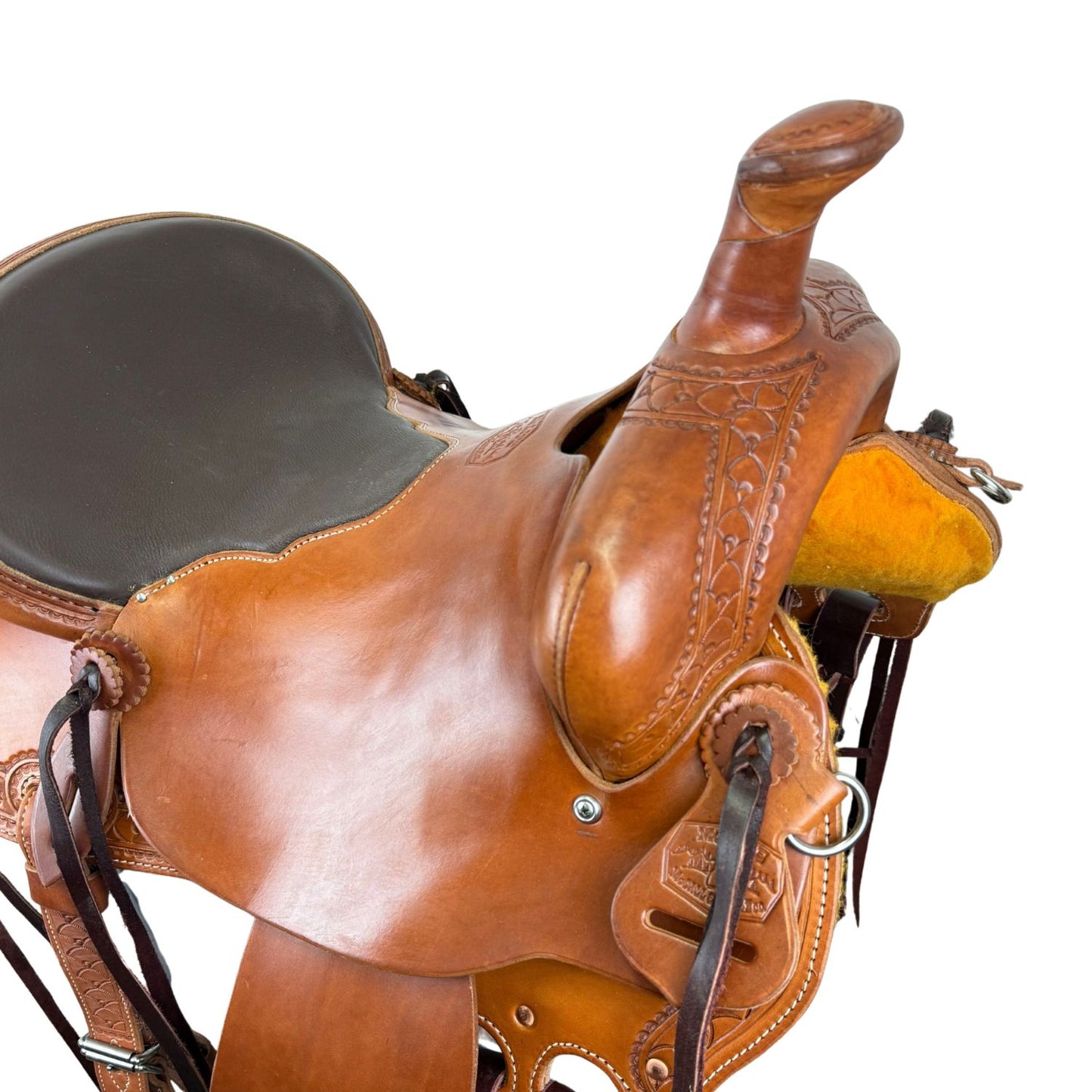 15" McCall McLite All-Around Western Saddle with Padded Seat and Shell Border Tooling