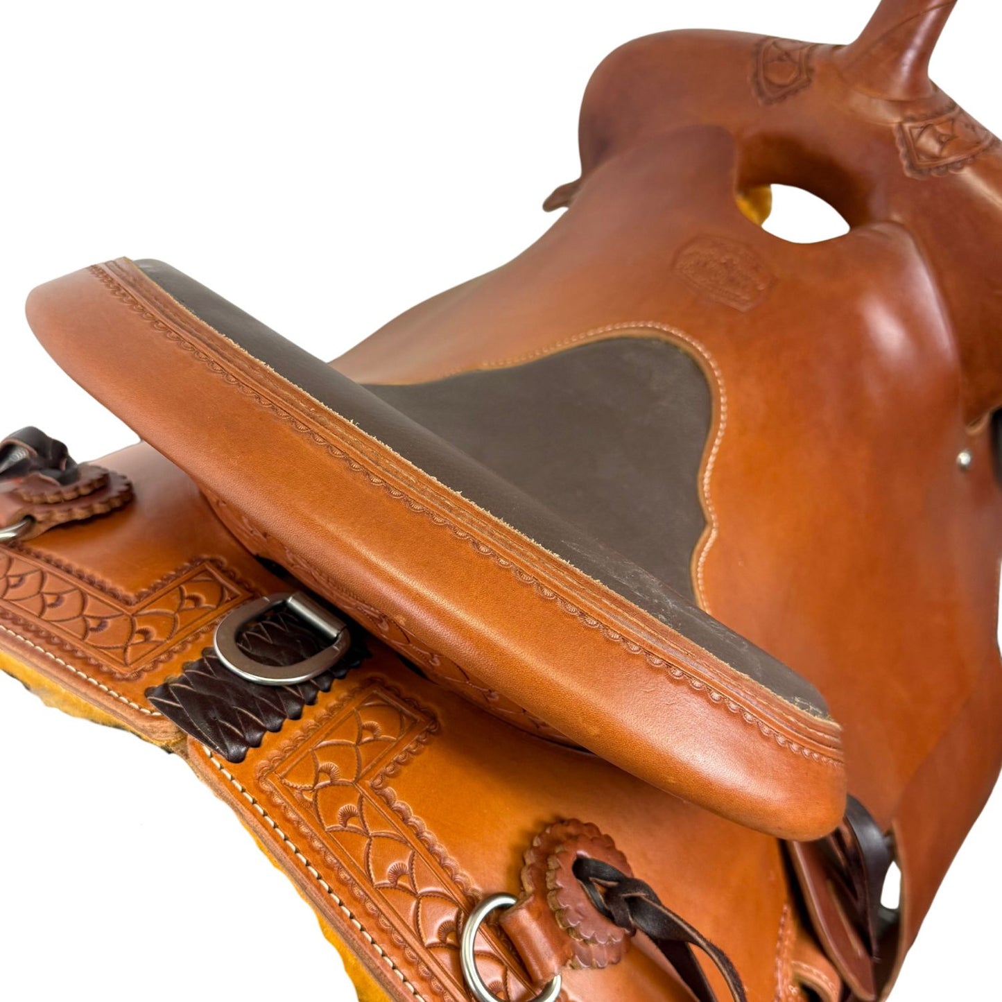 15" McCall McLite All-Around Western Saddle with Padded Seat and Shell Border Tooling