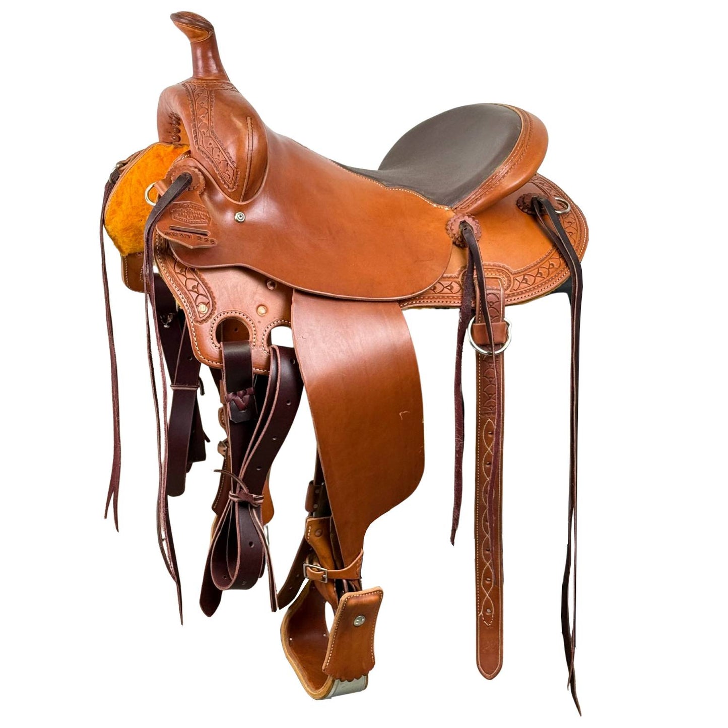 15" McCall McLite All-Around Western Saddle with Padded Seat and Shell Border Tooling