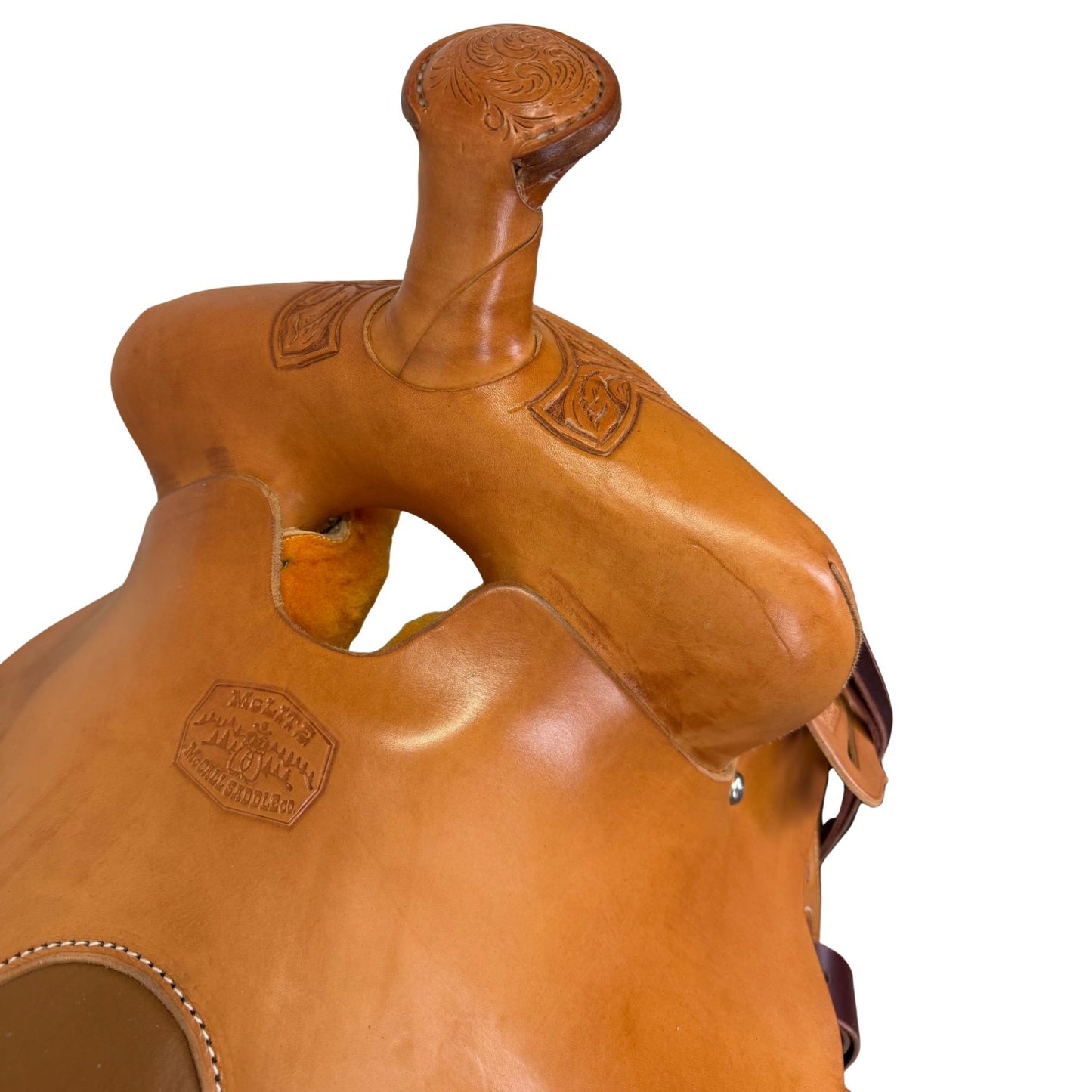 16" McCall McLite All-Around Trail Saddle, Light Oil with Padded Seat and Running Leaf Border Tooling