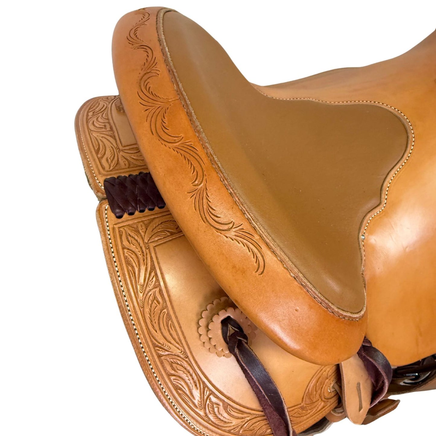 16" McCall McLite All-Around Trail Saddle, Light Oil with Padded Seat and Running Leaf Border Tooling