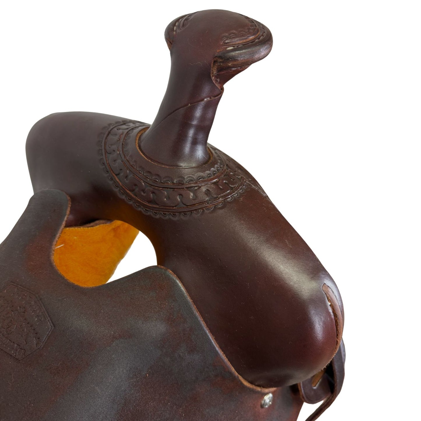 15.5" McLite All-Around Trail Saddle with Roughout Hardseat, Dark Oil with Carlos Border Tooling