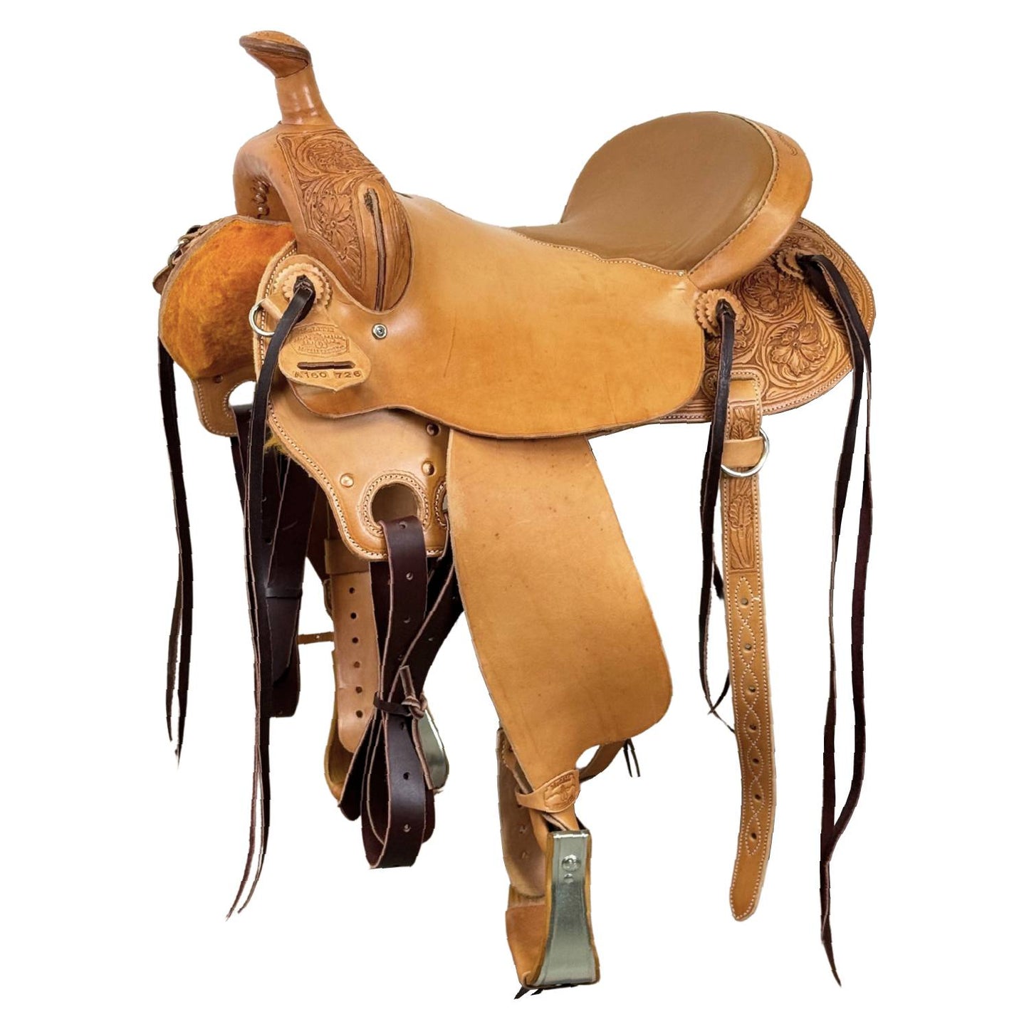 16" McLite All-Around Trail Saddle with Padded Seat, Light Oil with Wyoming Floral Tooling