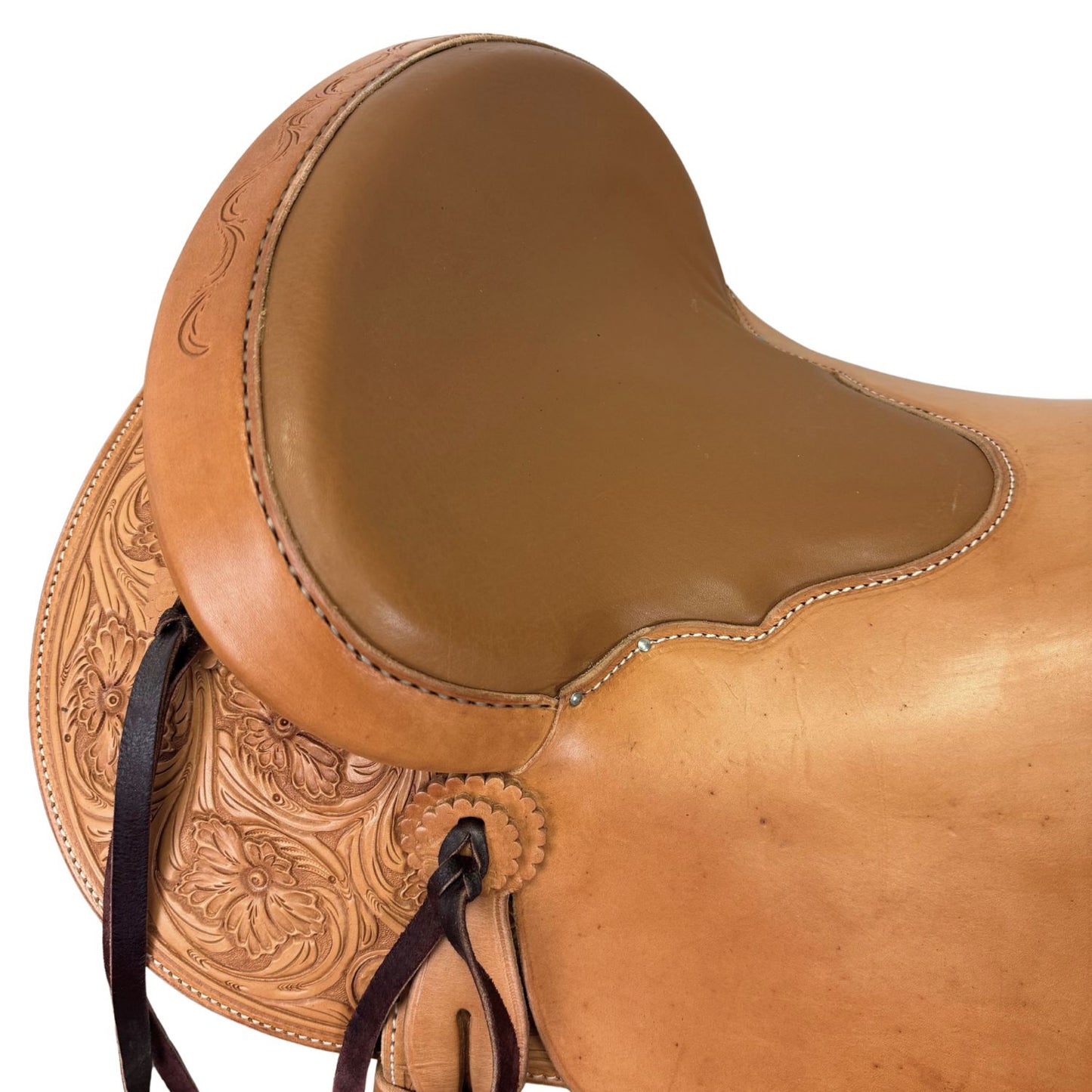 16" McLite All-Around Trail Saddle with Padded Seat, Light Oil with Wyoming Floral Tooling