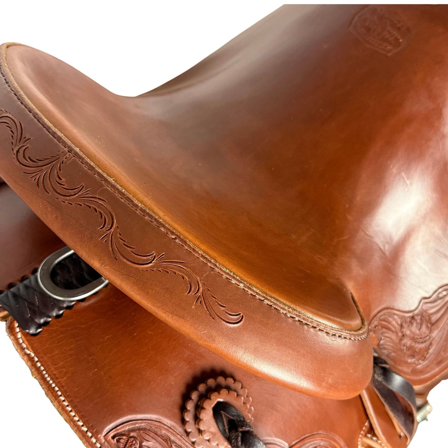 16.5" McLite All-Around Trail Saddle with Hard Seat, Heavy Oil with River Oak Tooling