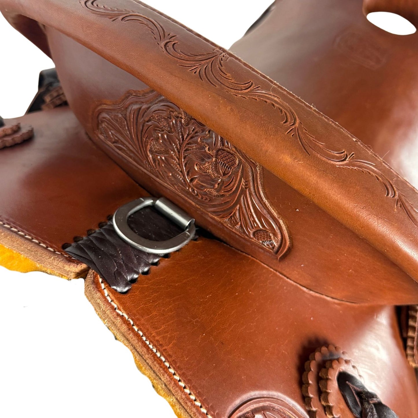 16.5" McLite All-Around Trail Saddle with Hard Seat, Heavy Oil with River Oak Tooling
