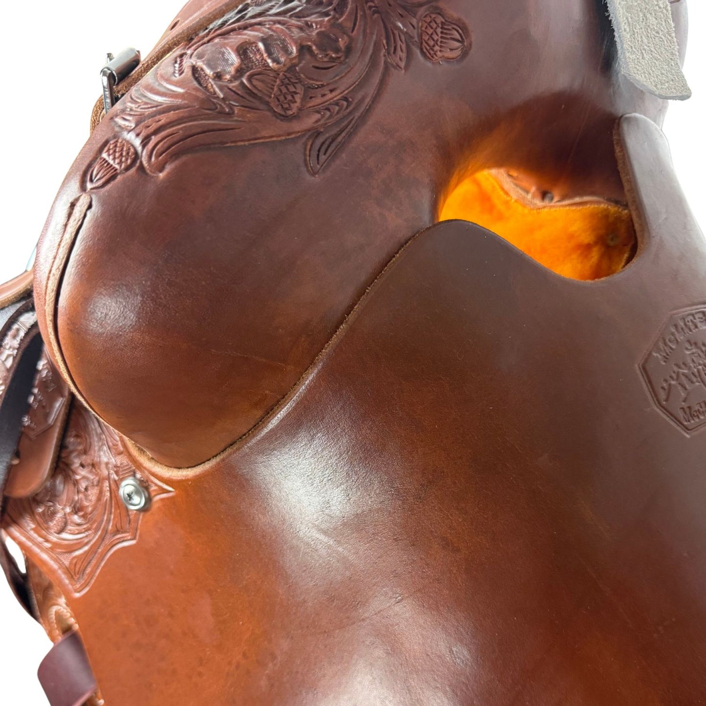 16.5" McLite All-Around Trail Saddle with Hard Seat, Heavy Oil with River Oak Tooling