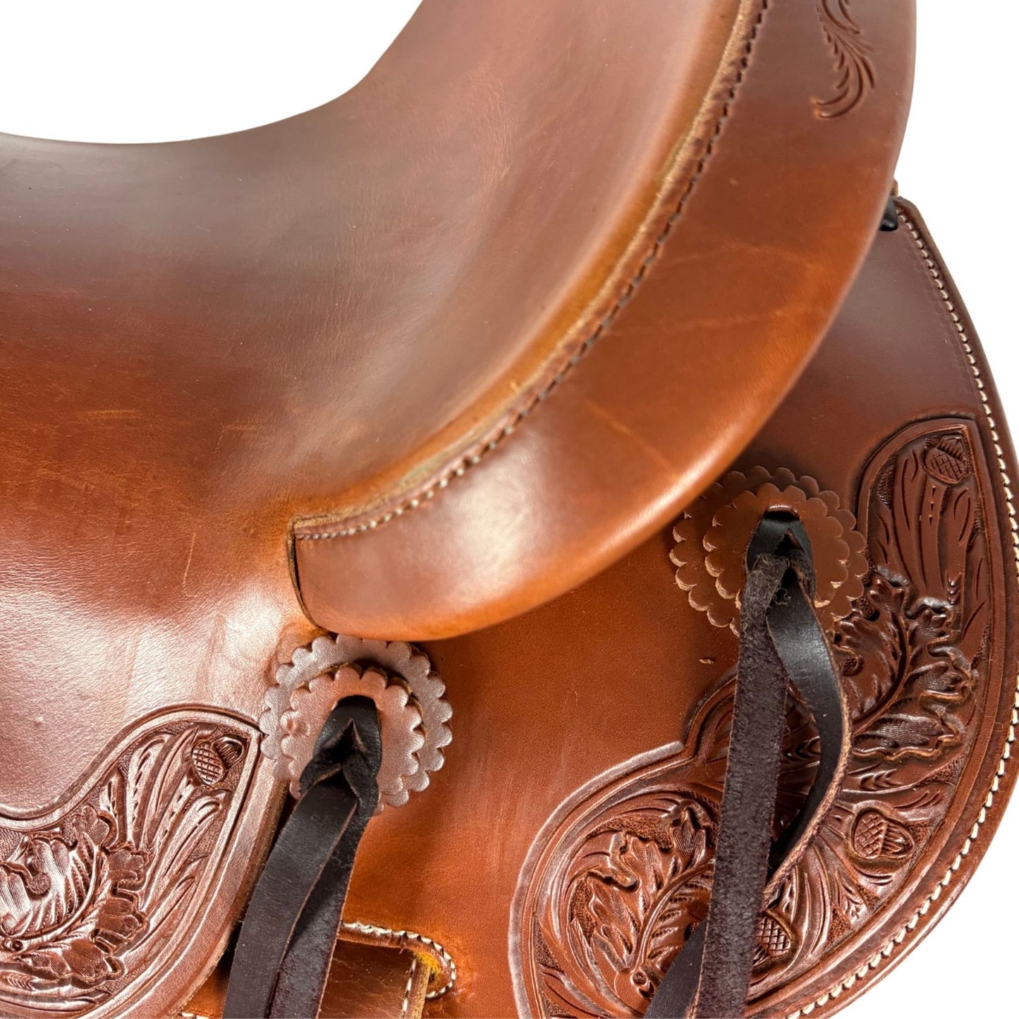 16.5" McLite All-Around Trail Saddle with Hard Seat, Heavy Oil with River Oak Tooling