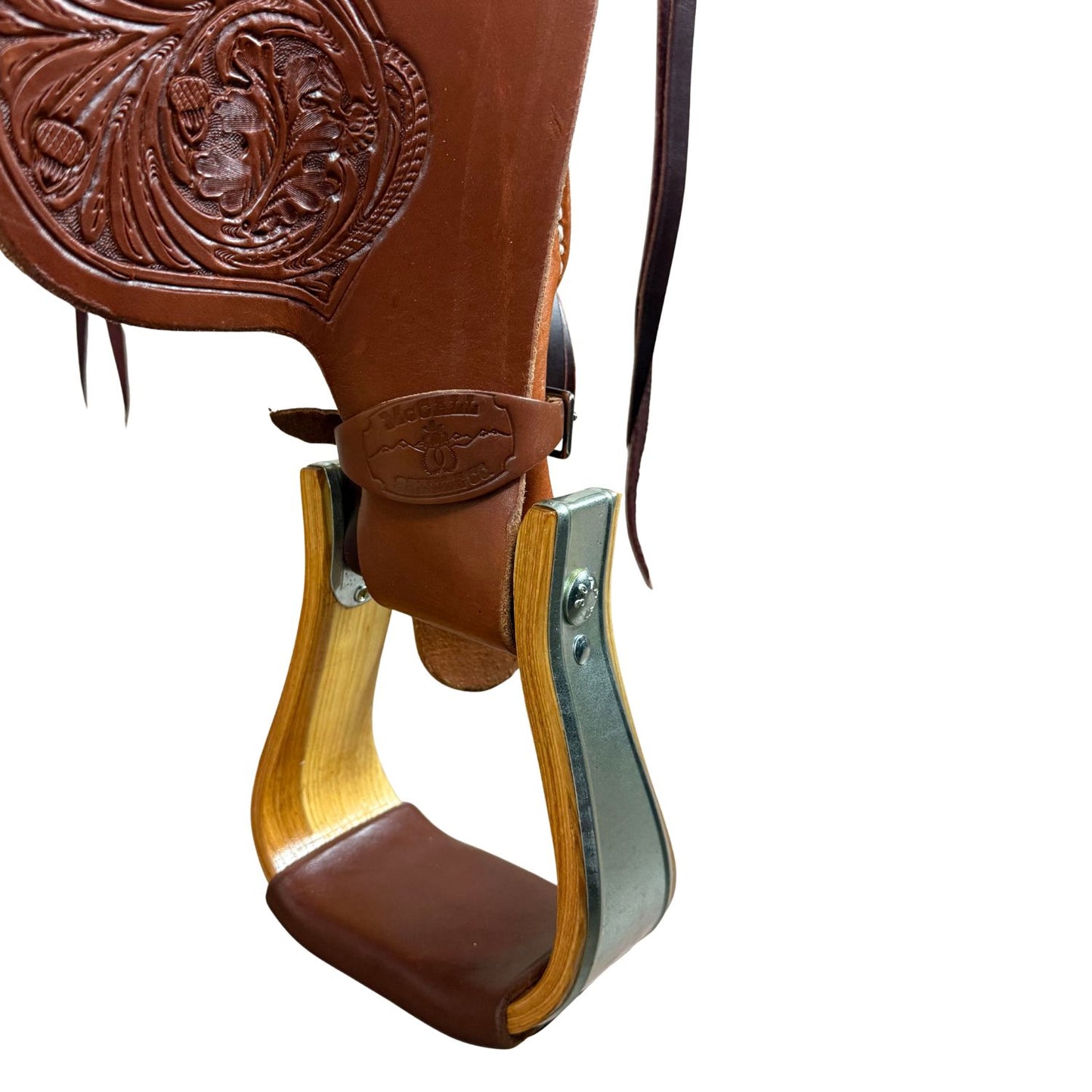 16.5" McLite All-Around Trail Saddle with Hard Seat, Heavy Oil with River Oak Tooling