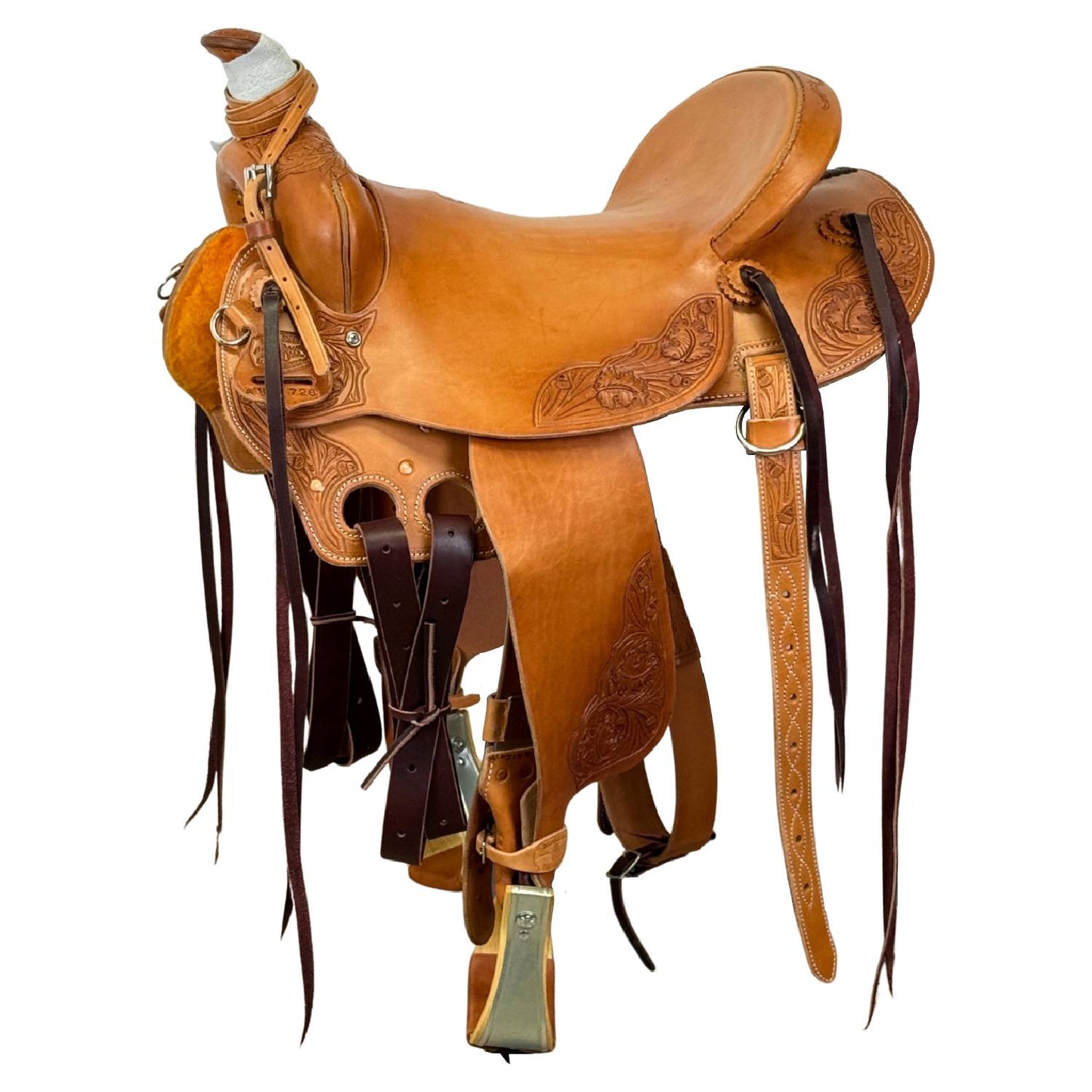 17" McLite All-Around Trail Saddle with Hard Seat, Light Oil with River Oak Tooling