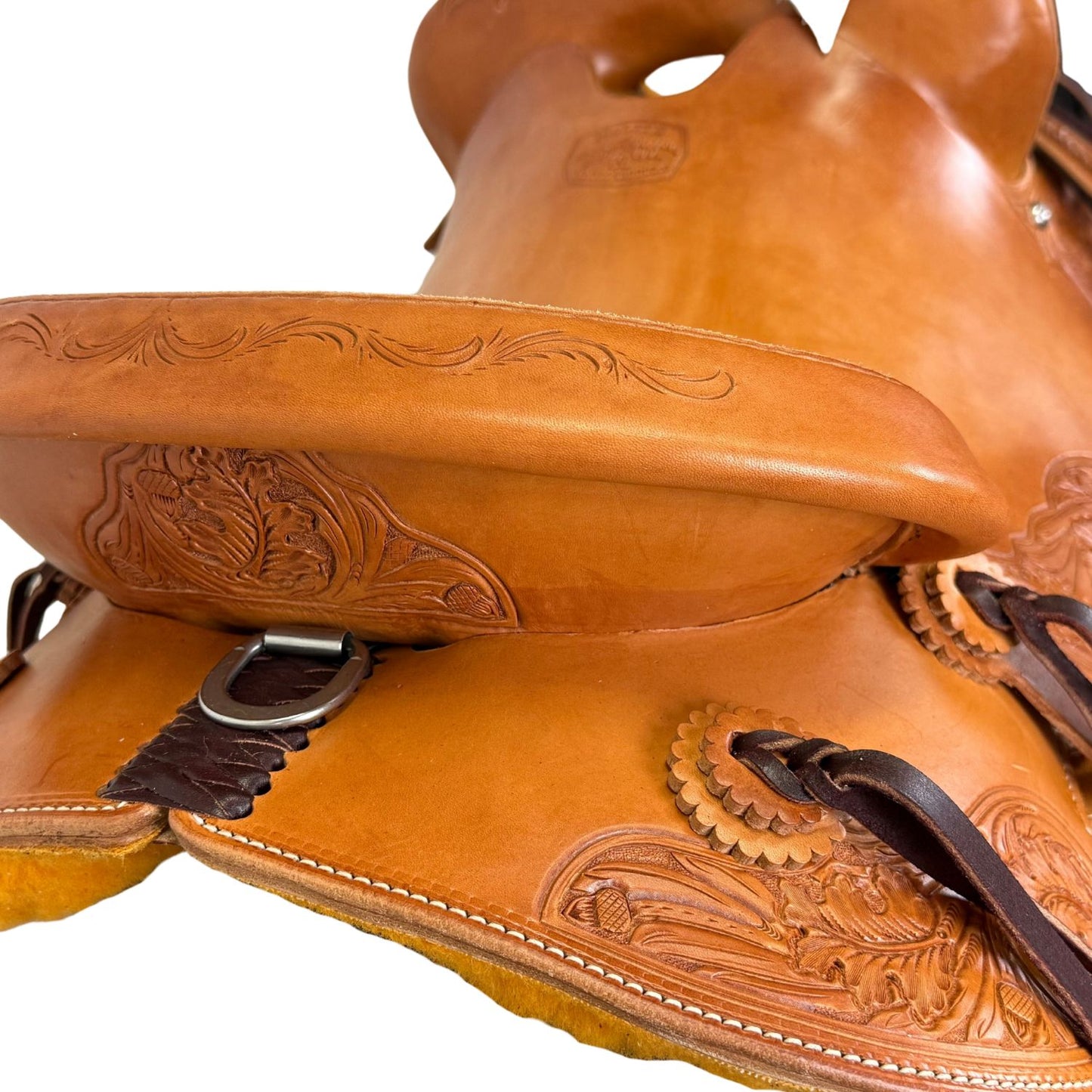 17" McLite All-Around Trail Saddle with Hard Seat, Light Oil with River Oak Tooling