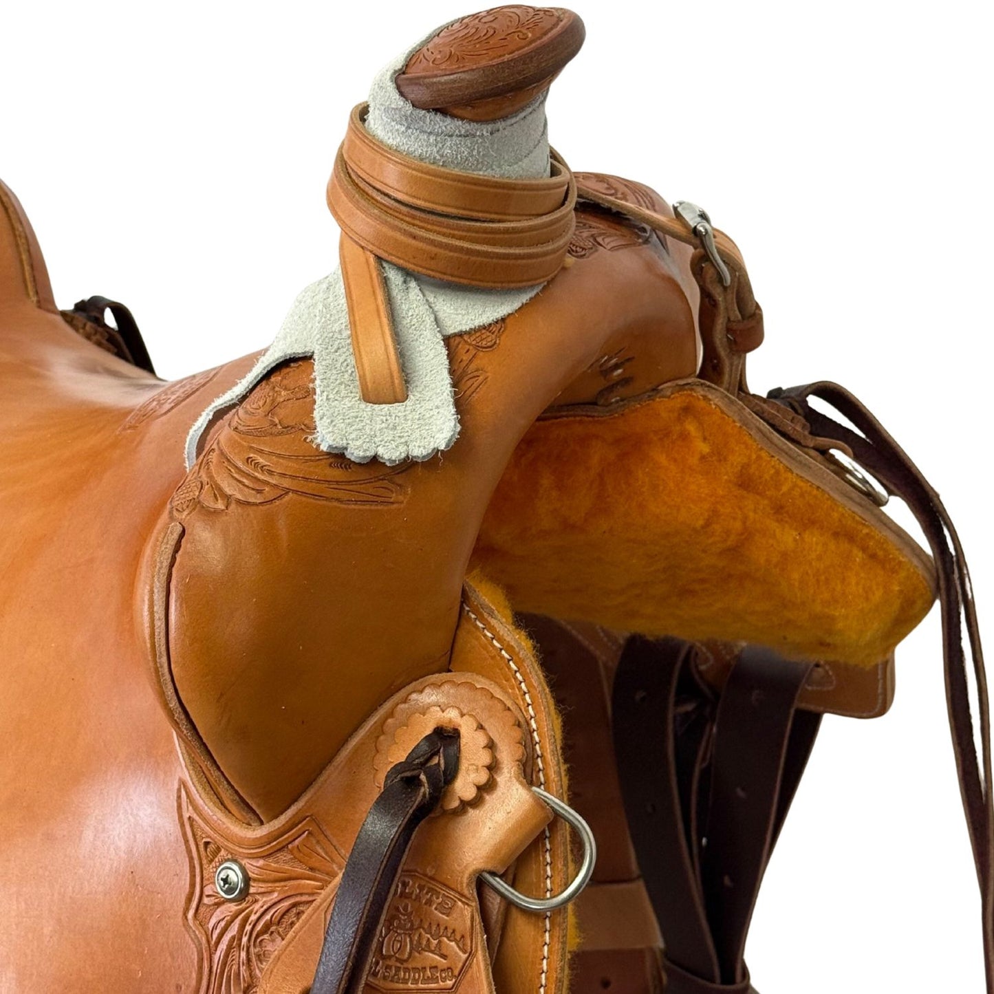 17" McLite All-Around Trail Saddle with Hard Seat, Light Oil with River Oak Tooling