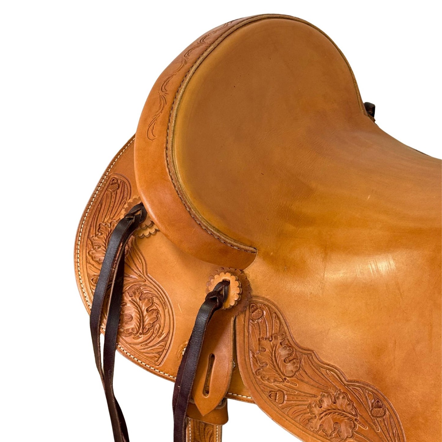 17" McLite All-Around Trail Saddle with Hard Seat, Light Oil with River Oak Tooling