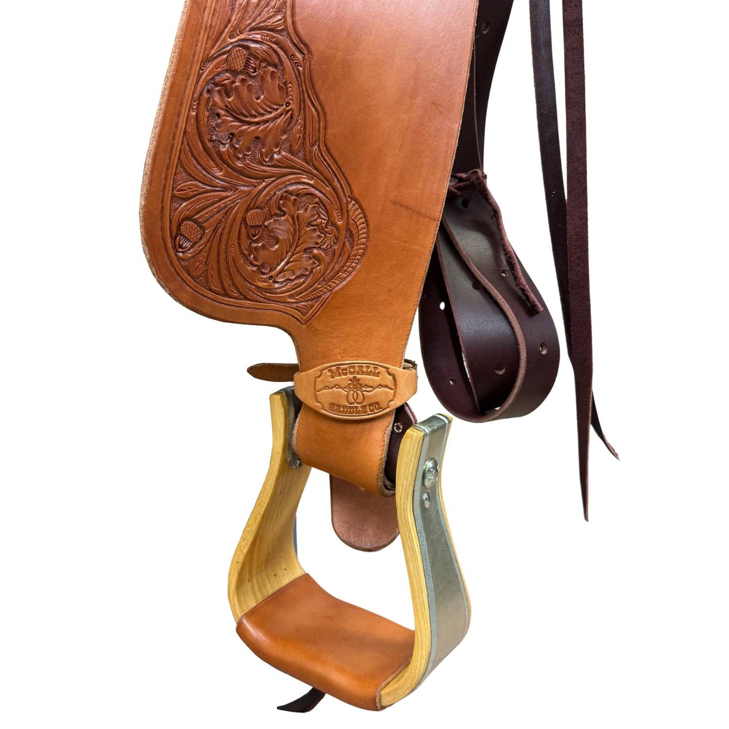 17" McLite All-Around Trail Saddle with Hard Seat, Light Oil with River Oak Tooling