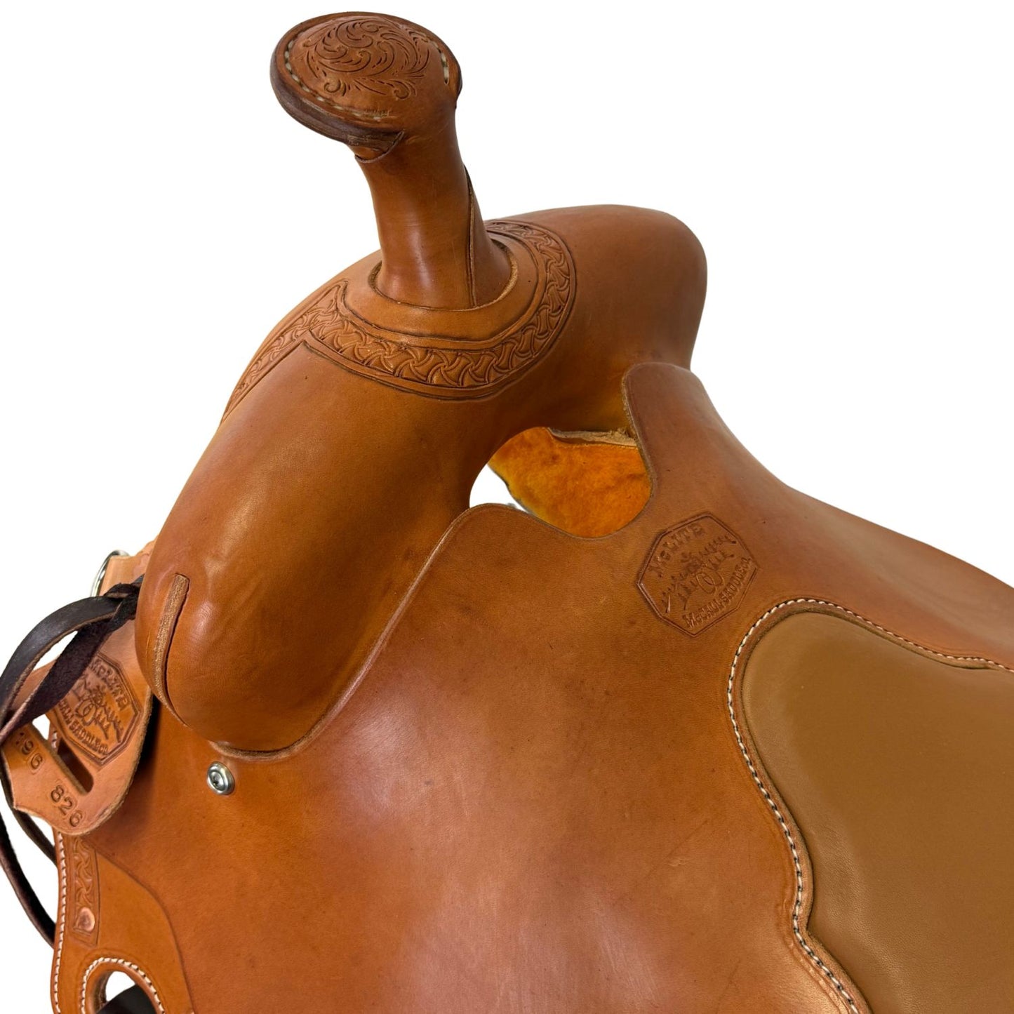 14" McLite All-Around Trail Saddle with Padded Seat, Medium Oil with Crazy Leg Border Tooling (Copy)