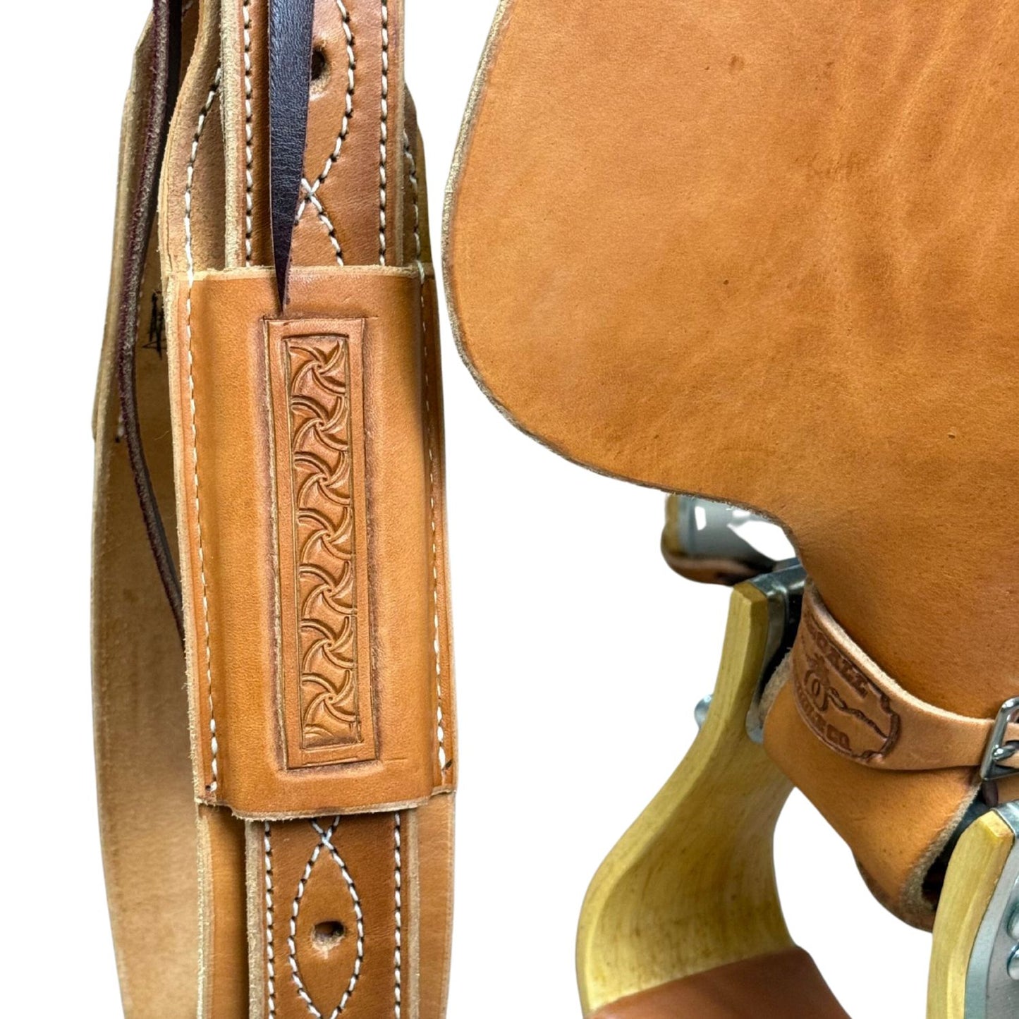 14" McLite All-Around Trail Saddle with Padded Seat, Medium Oil with Crazy Leg Border Tooling (Copy)