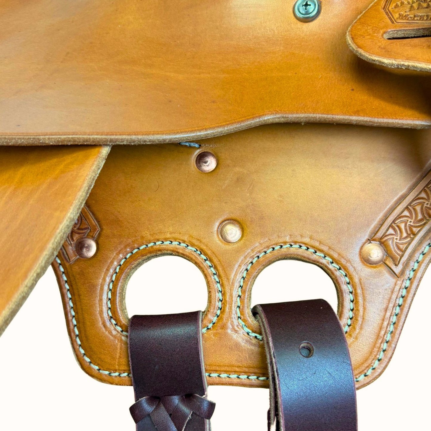 14" McLite All-Around Trail Saddle with Padded Seat, Medium Oil with Crazy Leg Border Tooling (Copy)