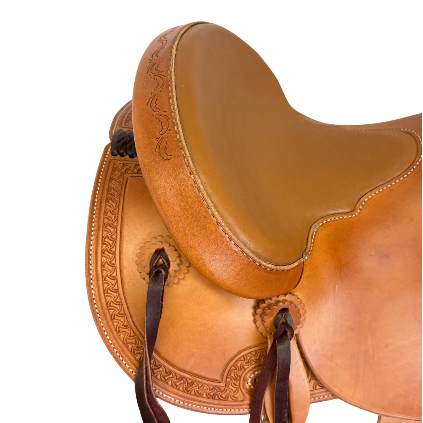 14" McLite All-Around Trail Saddle with Padded Seat, Medium Oil with Crazy Leg Border Tooling (Copy)