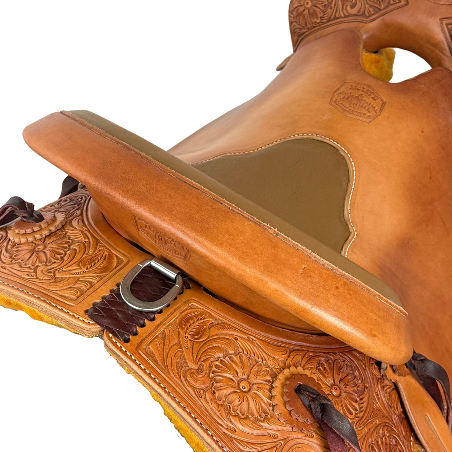 15" McCall McLite All-Around Trail Saddle with Padded Seat & Wild Rose Tooling