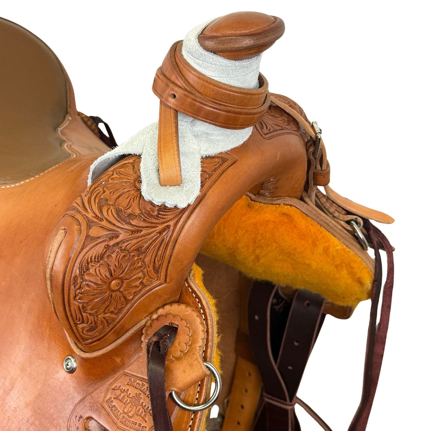 15" McCall McLite All-Around Trail Saddle with Padded Seat & Wild Rose Tooling