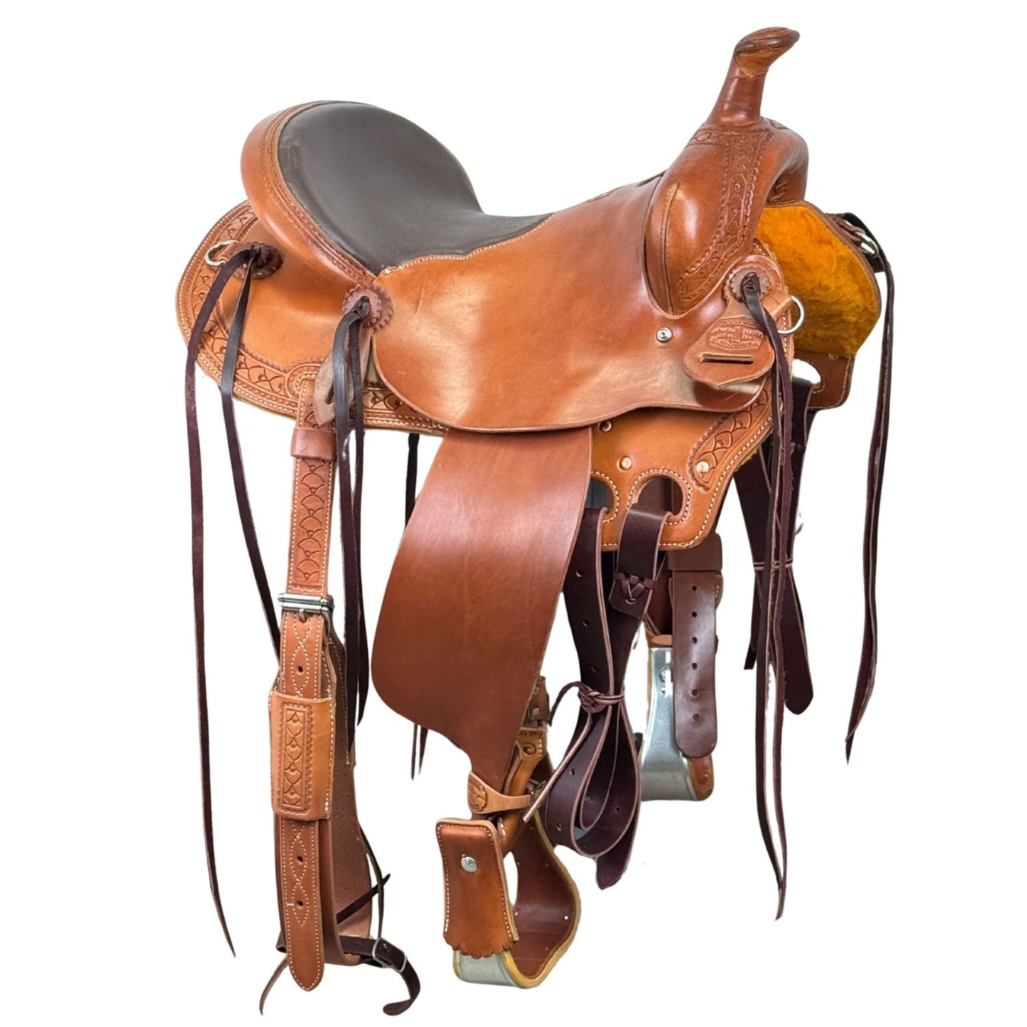15" McCall McLite All-Around Western Saddle with Padded Seat and Shell Border Tooling