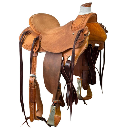 15" McLite Wade Trail Saddle with Roughout Seat, Regular Oil with Carlos Tooling