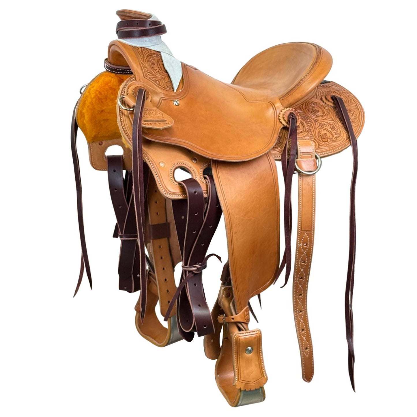14" McCall McLite Wade Trail Saddle, Light Oil with River Oak Tooling