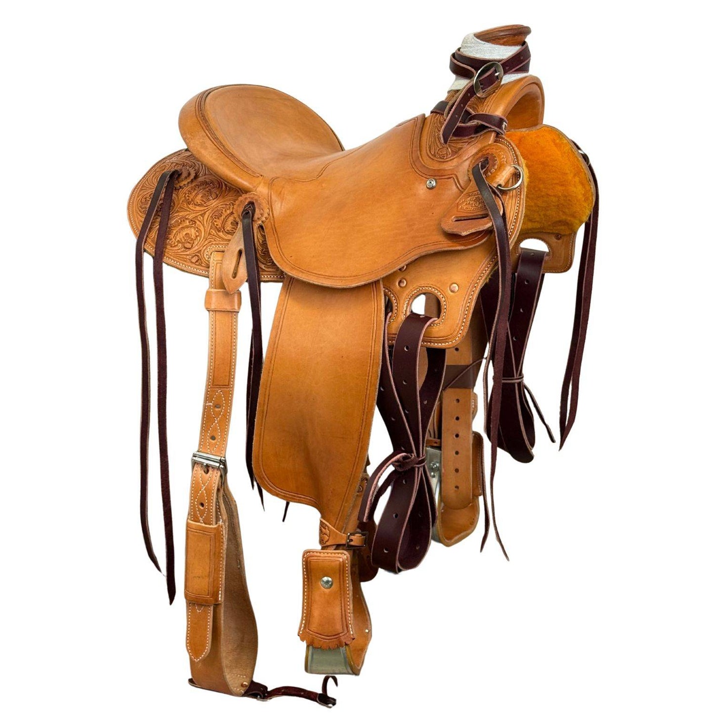 14" McCall McLite Wade Trail Saddle, Light Oil with River Oak Tooling