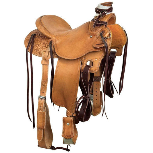 14" McCall McLite Wade Trail Saddle, Light Oil with River Oak Tooling