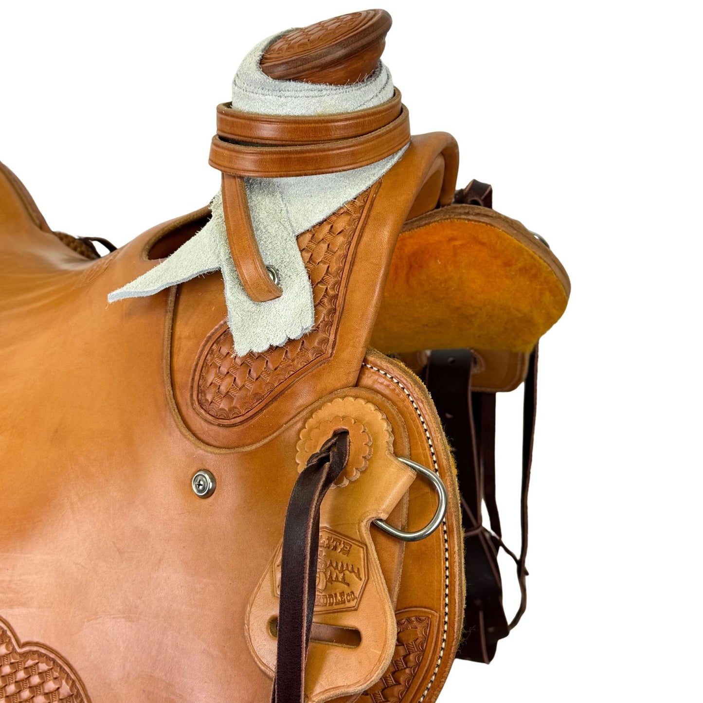 15" McCall McLite Wade Trail Saddle, Light Oil with Basket Tooling