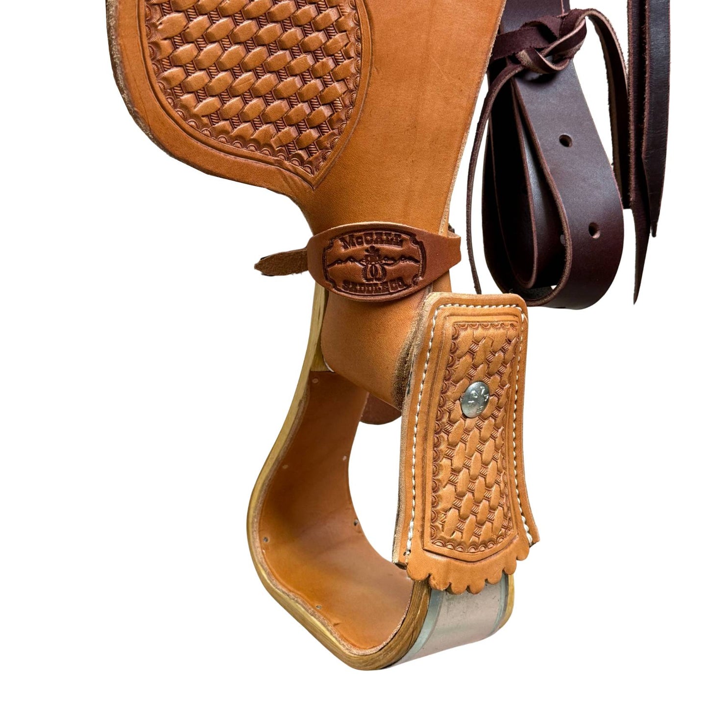 15" McCall McLite Wade Trail Saddle, Light Oil with Basket Tooling
